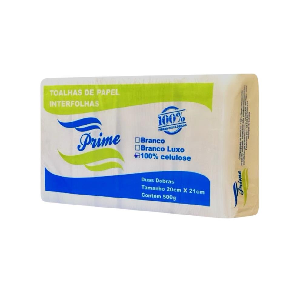 Toalha de Papel Interfolha Prime 100% Celulose Duas Dobras - Contém 500 folhas