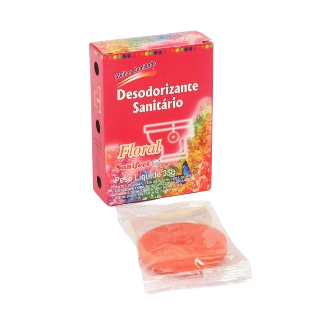Pedra Sanitária Sanilar Floral - Embalagem contém um gancho plástico e uma pedra sanitária 35g