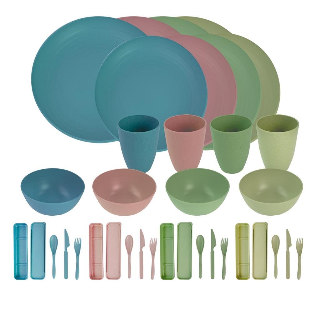 Conjunto de Louças Fibra De Trigo Premium 32 Peças BPA Free Colorido