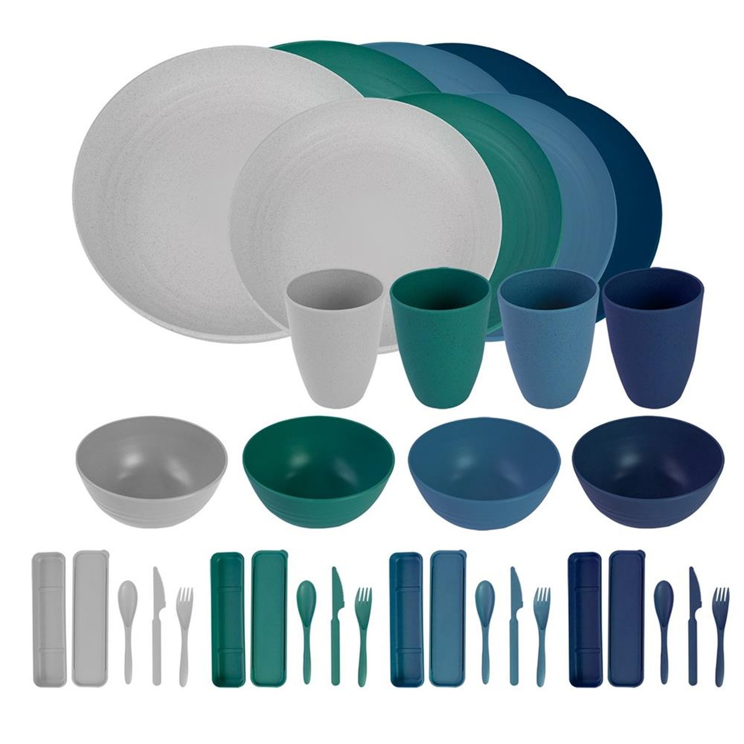 Conjunto de Louças Fibra De Trigo Premium 32 Peças BPA Free Coloridos