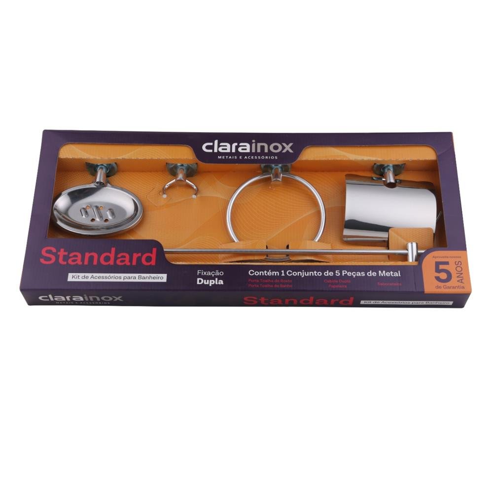 Kit Banheiro 5 Pecas Inox Clarainox