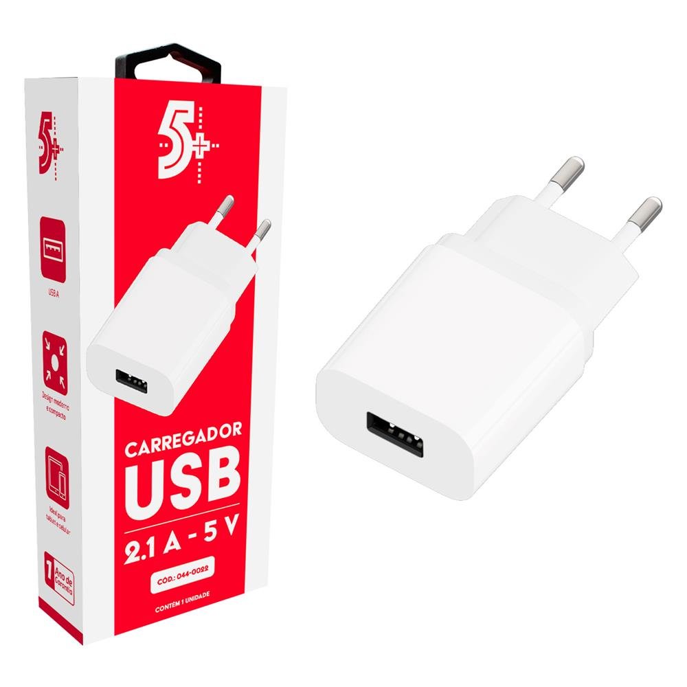 Carregador De Parede USB A 5V 2.1A - Branco