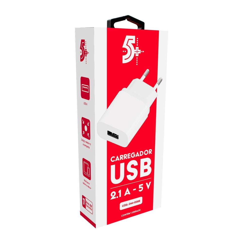Carregador De Parede USB A 5V 2.1A - Branco
