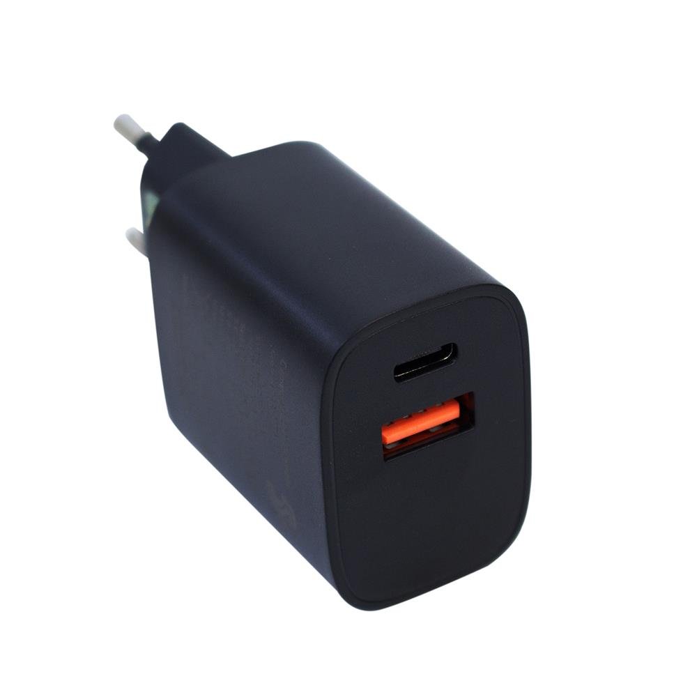 Carregador De Parede Rapido - Duplo 20w - USB A + C - Preto