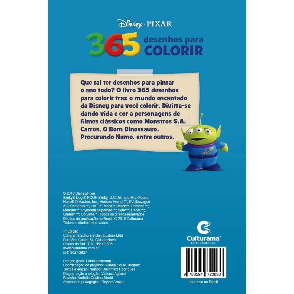 Livro com 365 Desenhos Para Colorir Disney Pixar
