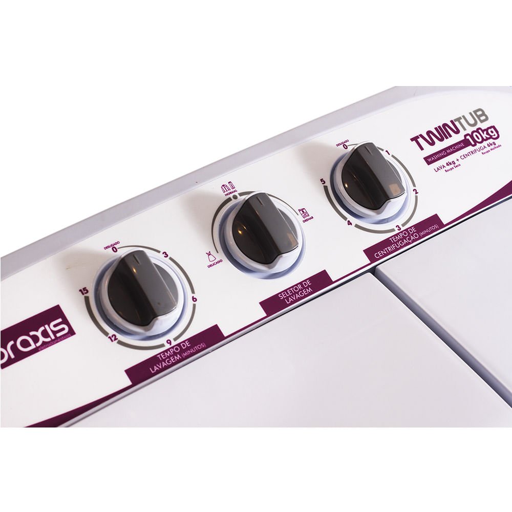 Lavadora e Centrifuga Praxis 10kg 2 em 1 Branca Twin Tub - 220 Volts