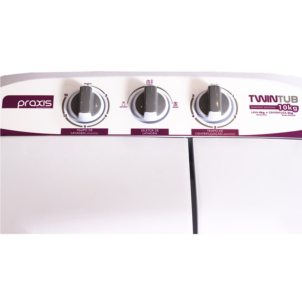 Lavadora e Centrifuga Praxis 10kg 2 em 1 Branca Twin Tub - 220 Volts