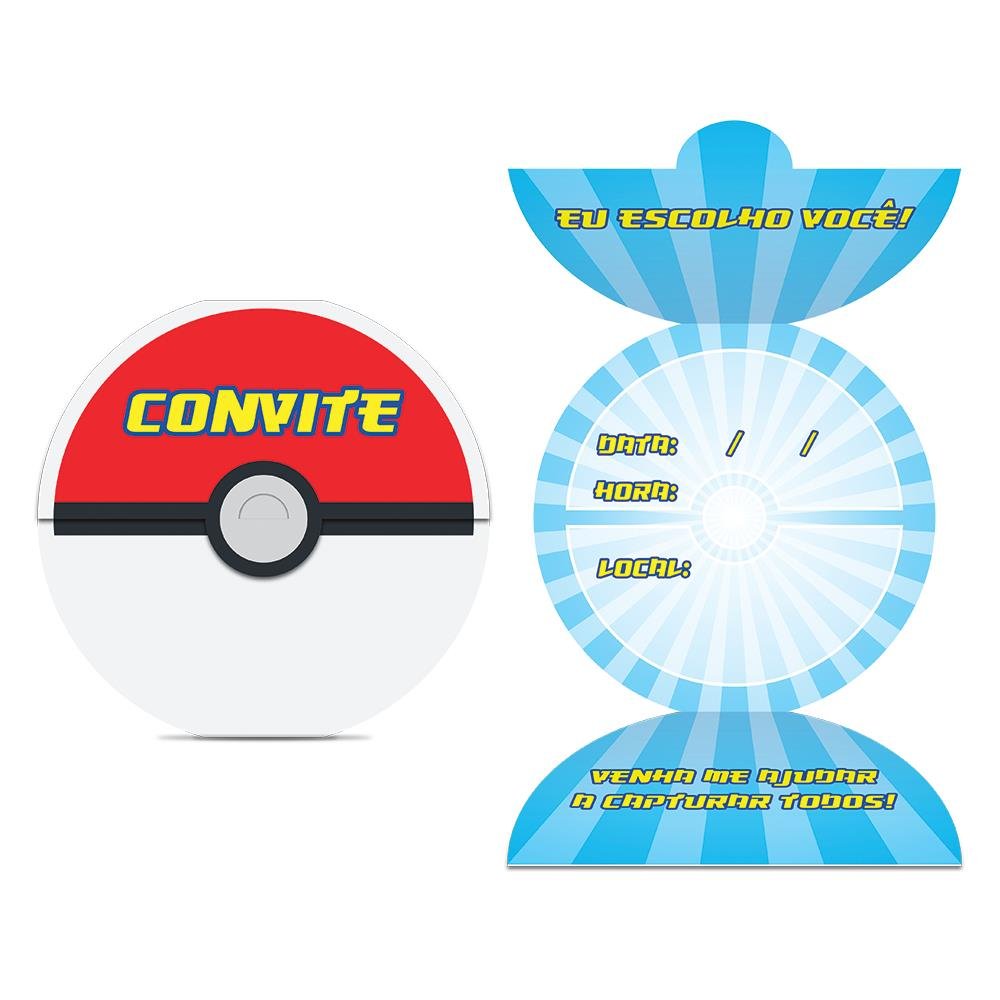 Convite para Aniversário Tema Pocket Monsters Junco 8 unidades