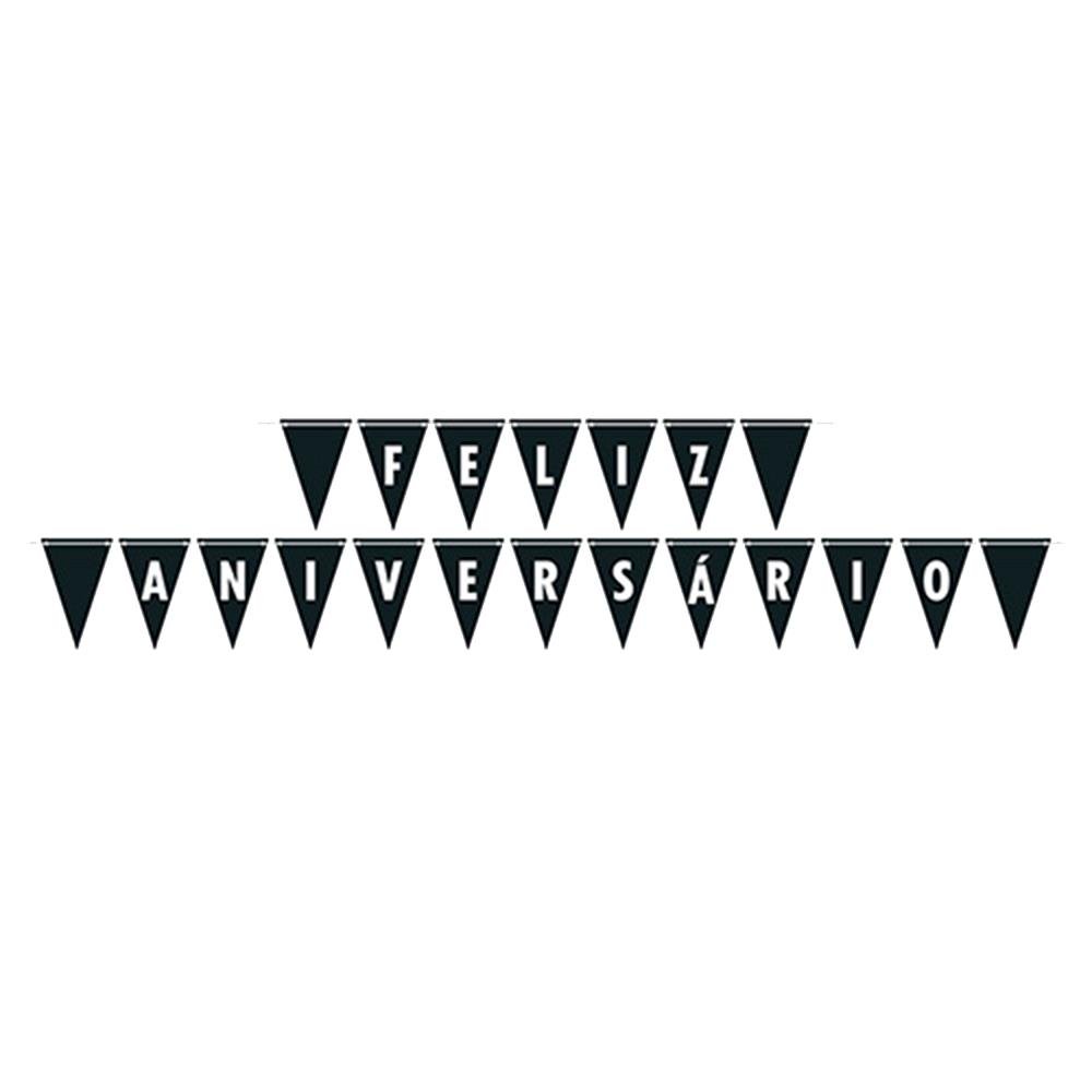 Faixa Feliz Aniversário Preto Junco 175x13cm 1 unidade