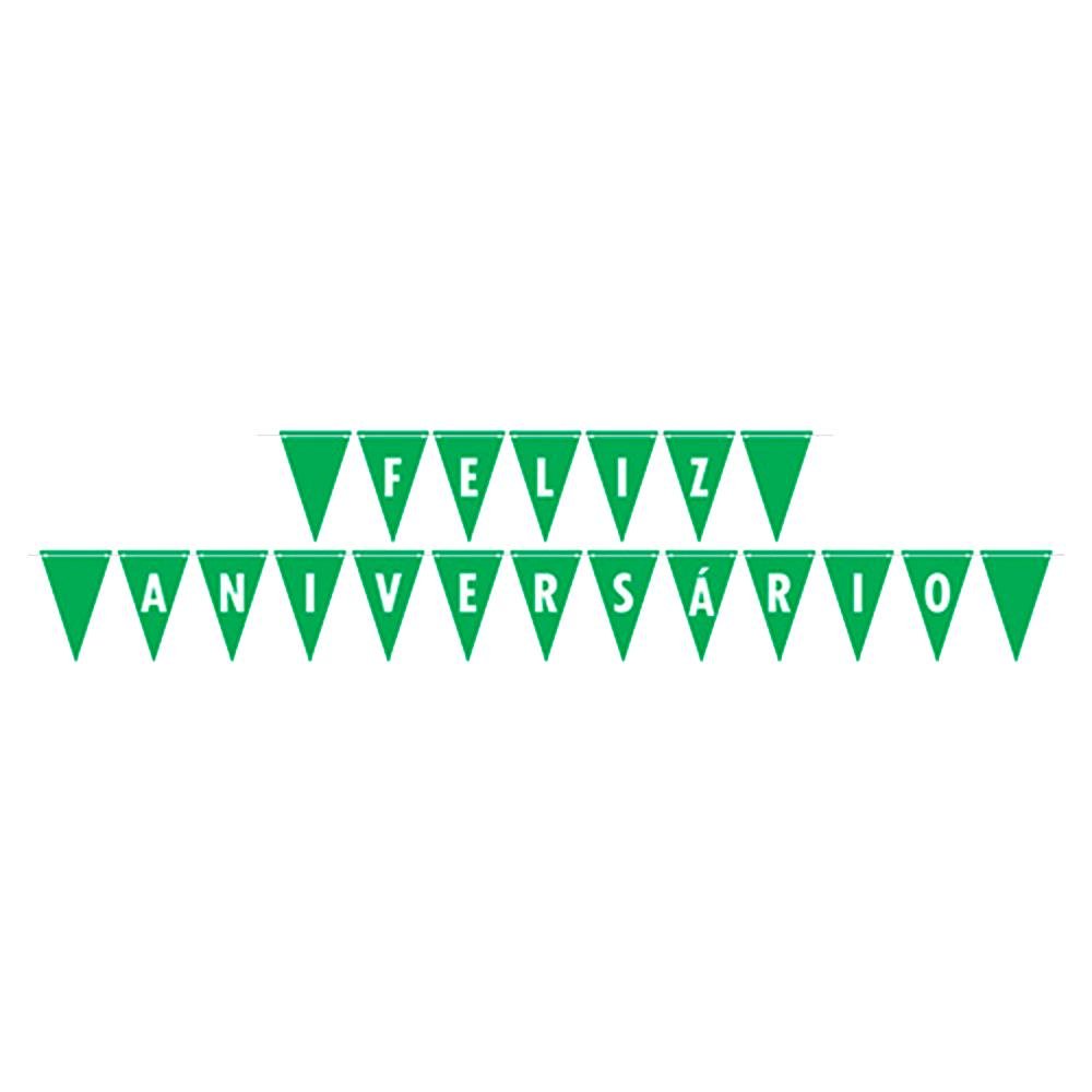 Faixa Feliz Aniversário Verde Bandeira Junco 175x13cm 1 unidade