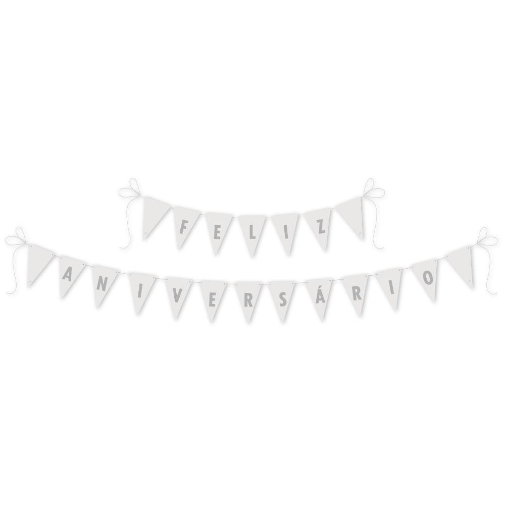 Faixa Feliz Aniversário Branco Junco 175x13cm 1 unidade