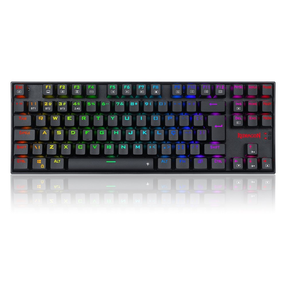 Teclado Mecânico Gamer Redragon Kumara Pro RGB, Wireless e Bluetooth, Preto, Swtich Brown, K552RGB-BRS-B