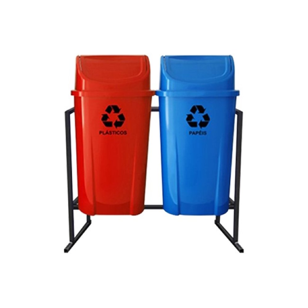 Conjunto Plastico Coleta Seletiva Papeis E Plasticos Basculante 2 Unidades 60l Prime