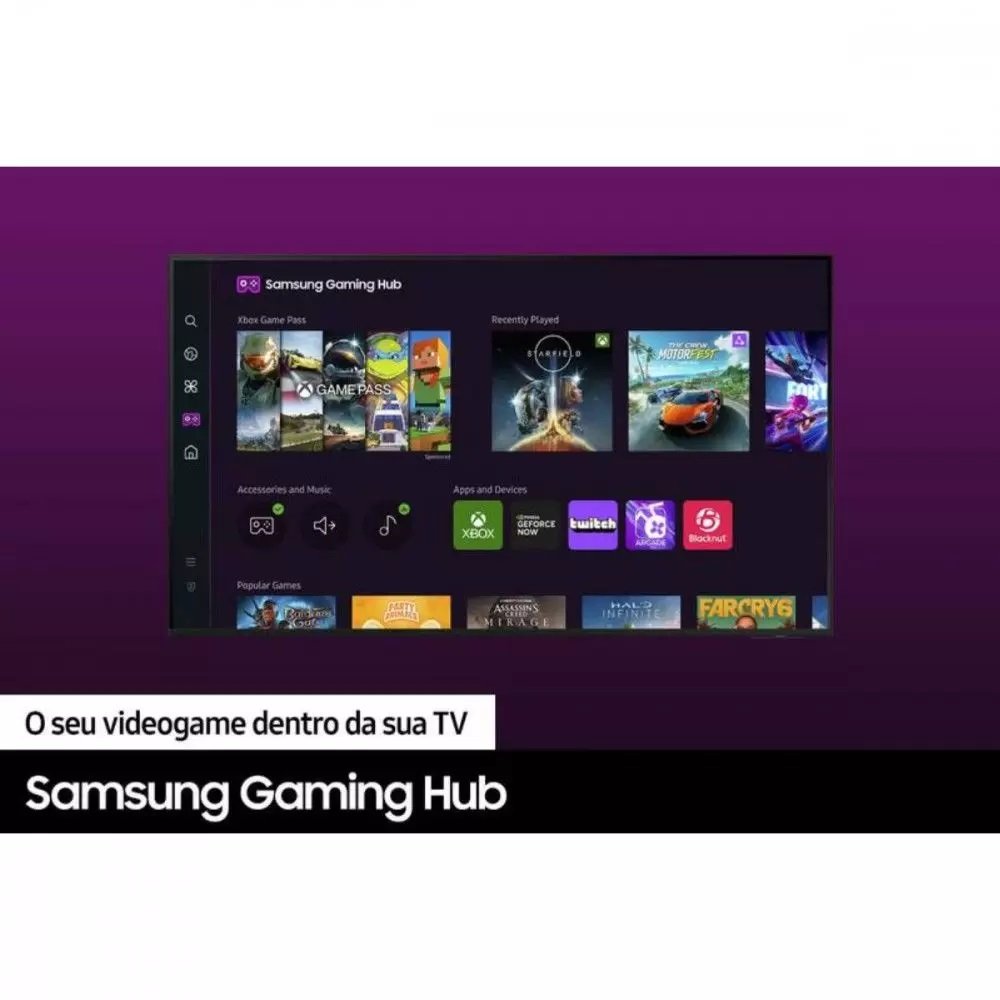 Smart TV Samsung 75" Crystal UHD 4K UN75DU7700 Gaming Hub, AI Energy Mode, Controle SolarCell, Alexa built in