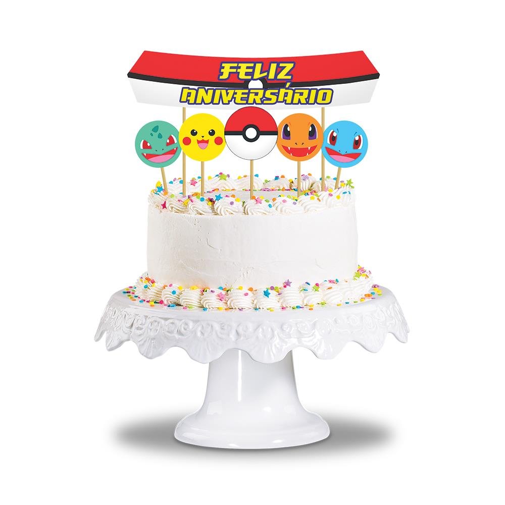 Topo de Bolo Tema Pocket Monsters Junco 6 unidades