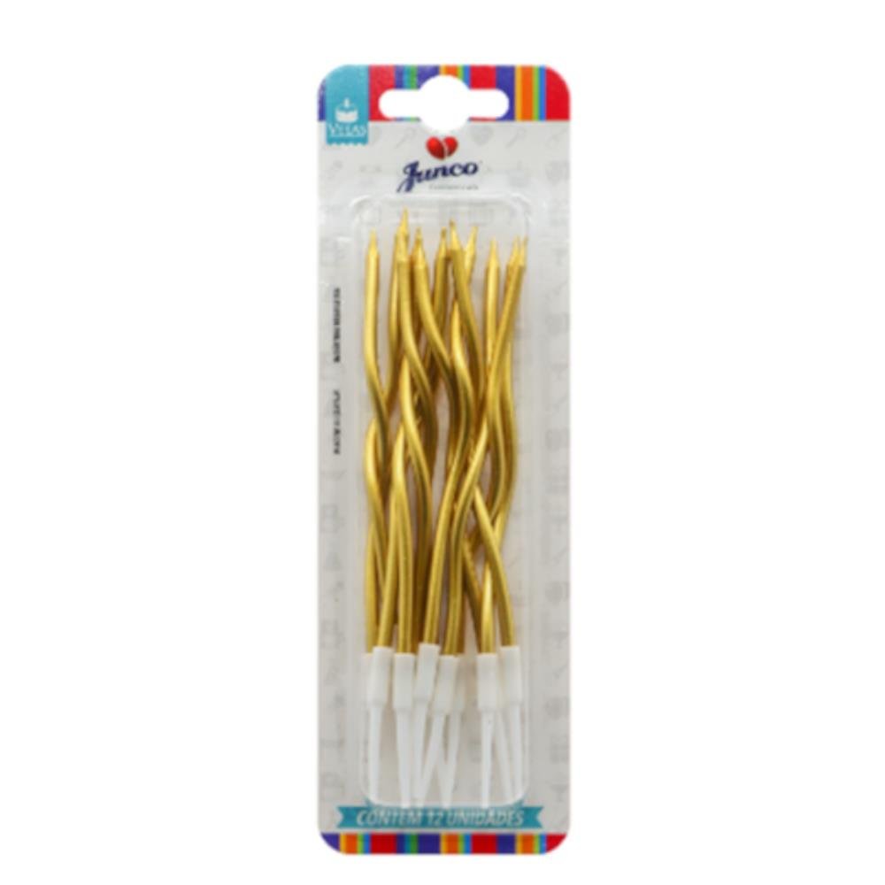 Vela Aniversário Espiral Dourada Metalizada Fina Importada Junco