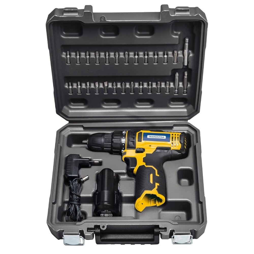 Furadeira/Parafusadeira Tramontina Bateria Com Maleta 30 Peças 12V