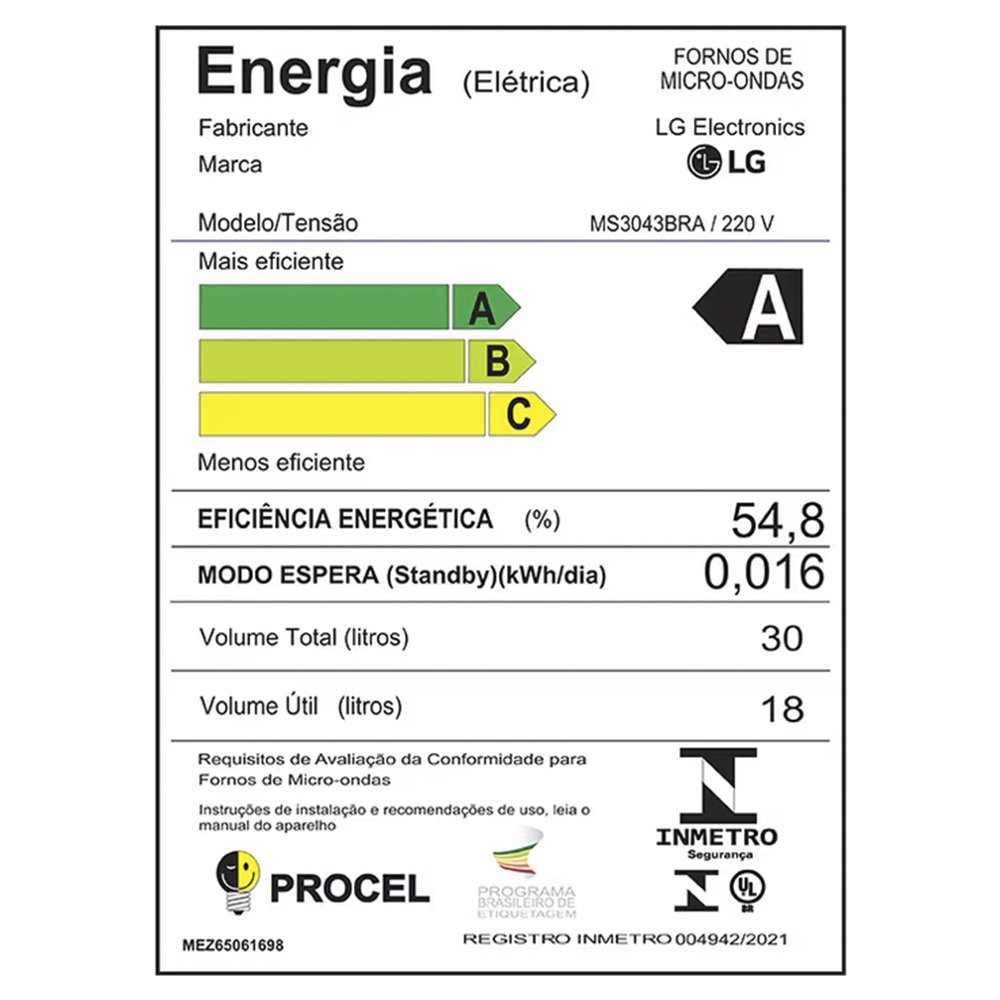 Micro-Ondas LG MS3043BRA | 30 Litros, Prata, 220V