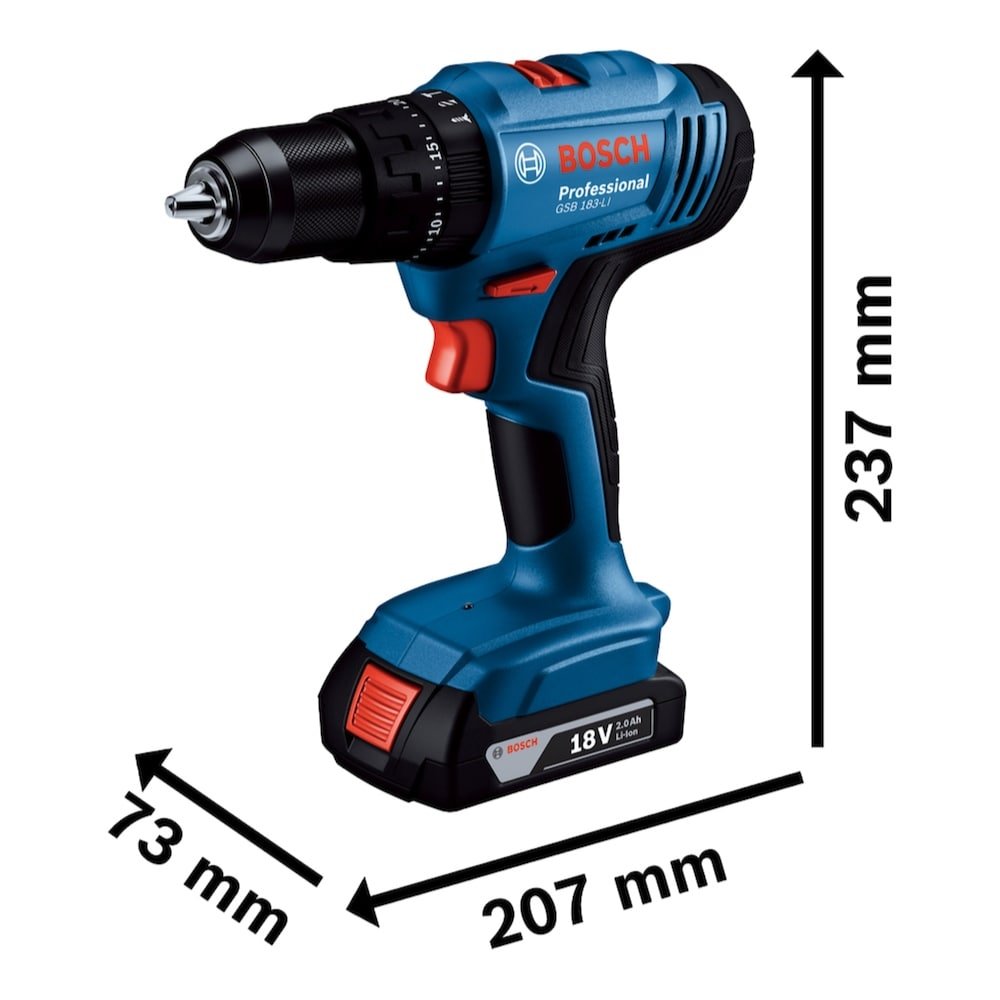 Furadeira e Parafusadeira com Impacto Bosch GSB183LI | 1 Bateria 18V, Carregador, Maleta, Bivolt