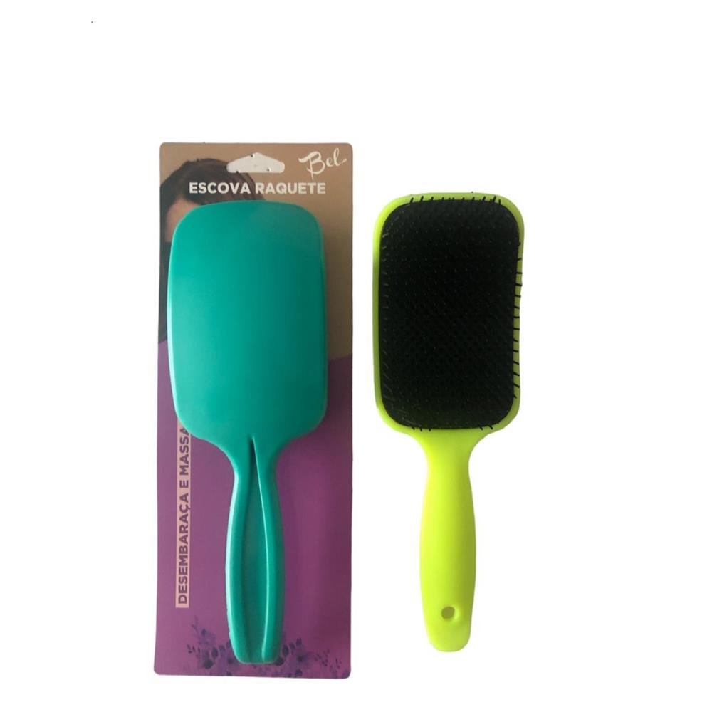 Escova Cabelo Raquete Com Cerdas Colorida bell