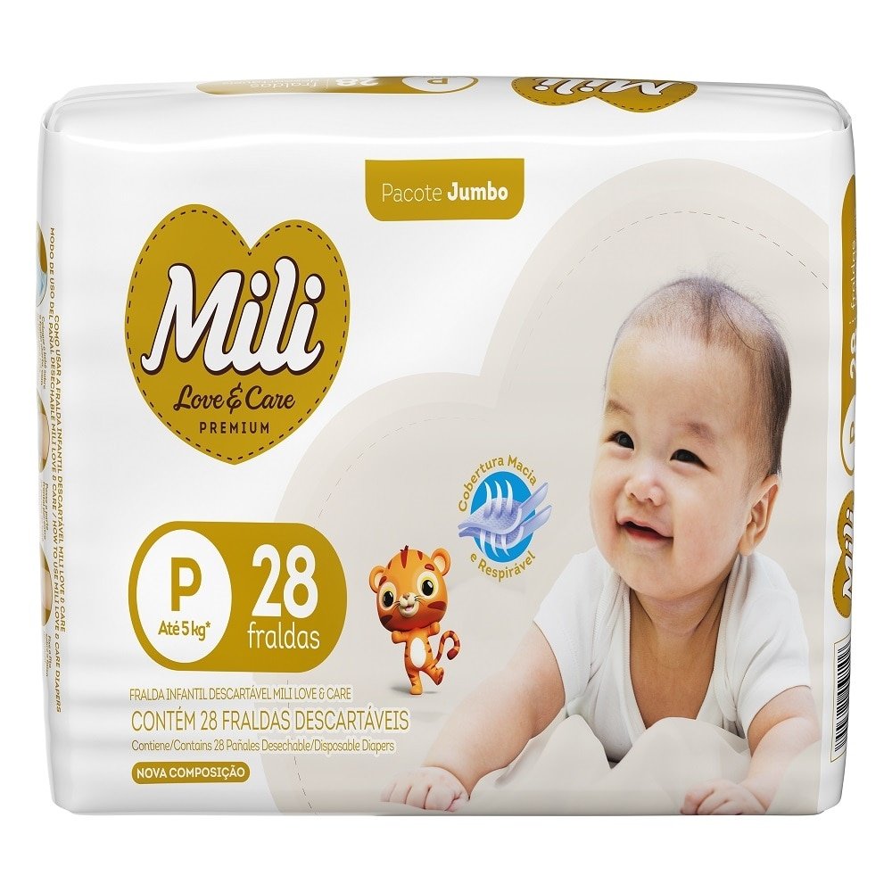 Fralda Descartavel Mili Love&Care Jumbo Tamanho P - 9 Pacotes com 28 Fraldas