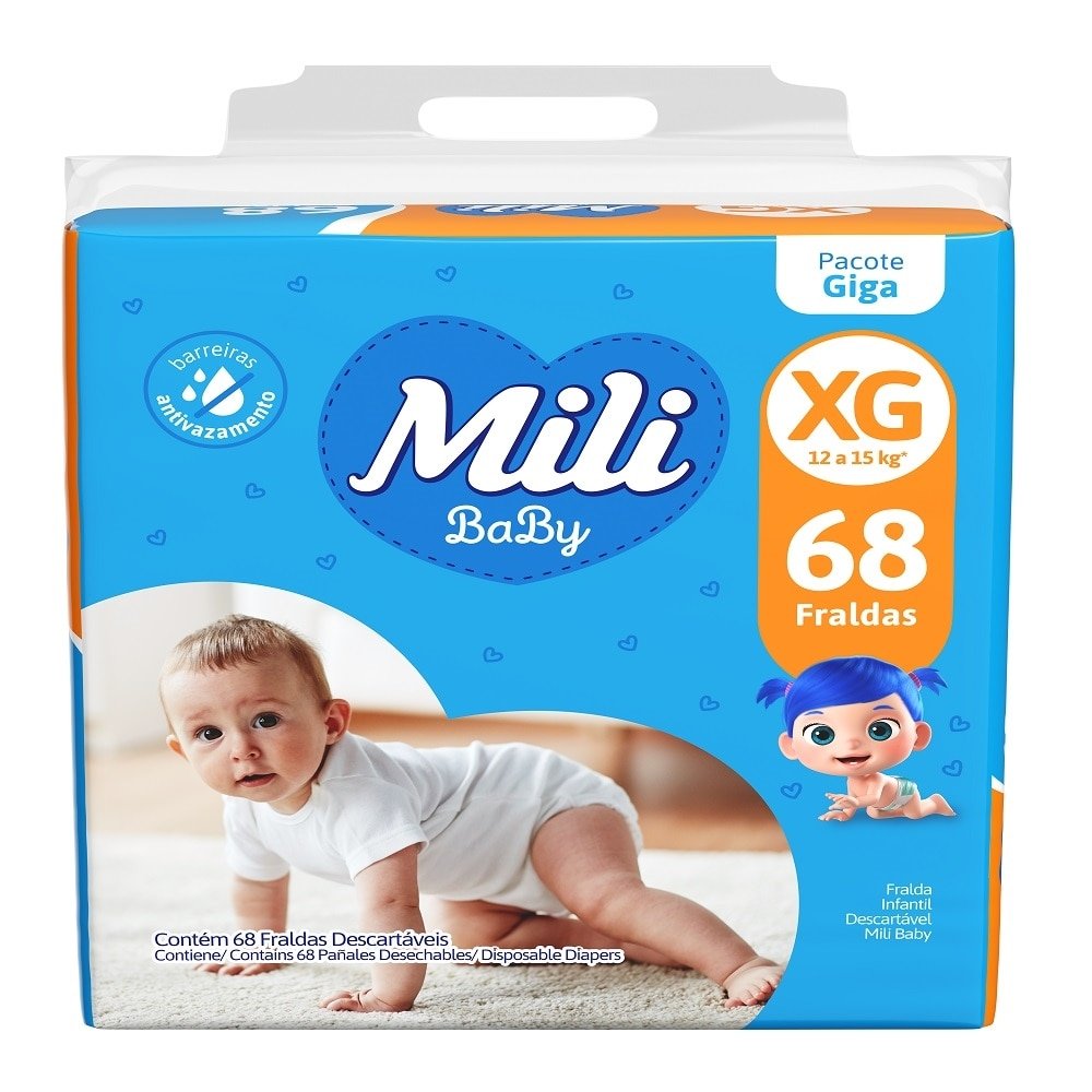 Fralda Descartavel Mili Baby Giga Tamanho XG - 4 Pacotes com 68 Fraldas