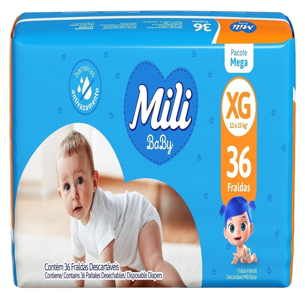 Fralda Descartavel Mili Baby Mega Tamanho XG - 6 Pacotes com 36 Fraldas