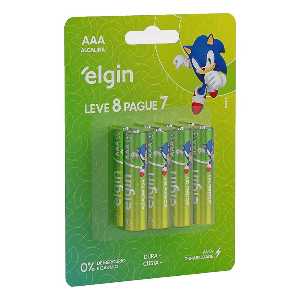 Pilha Alcalina AAA com 8 unidades Elgin Palito