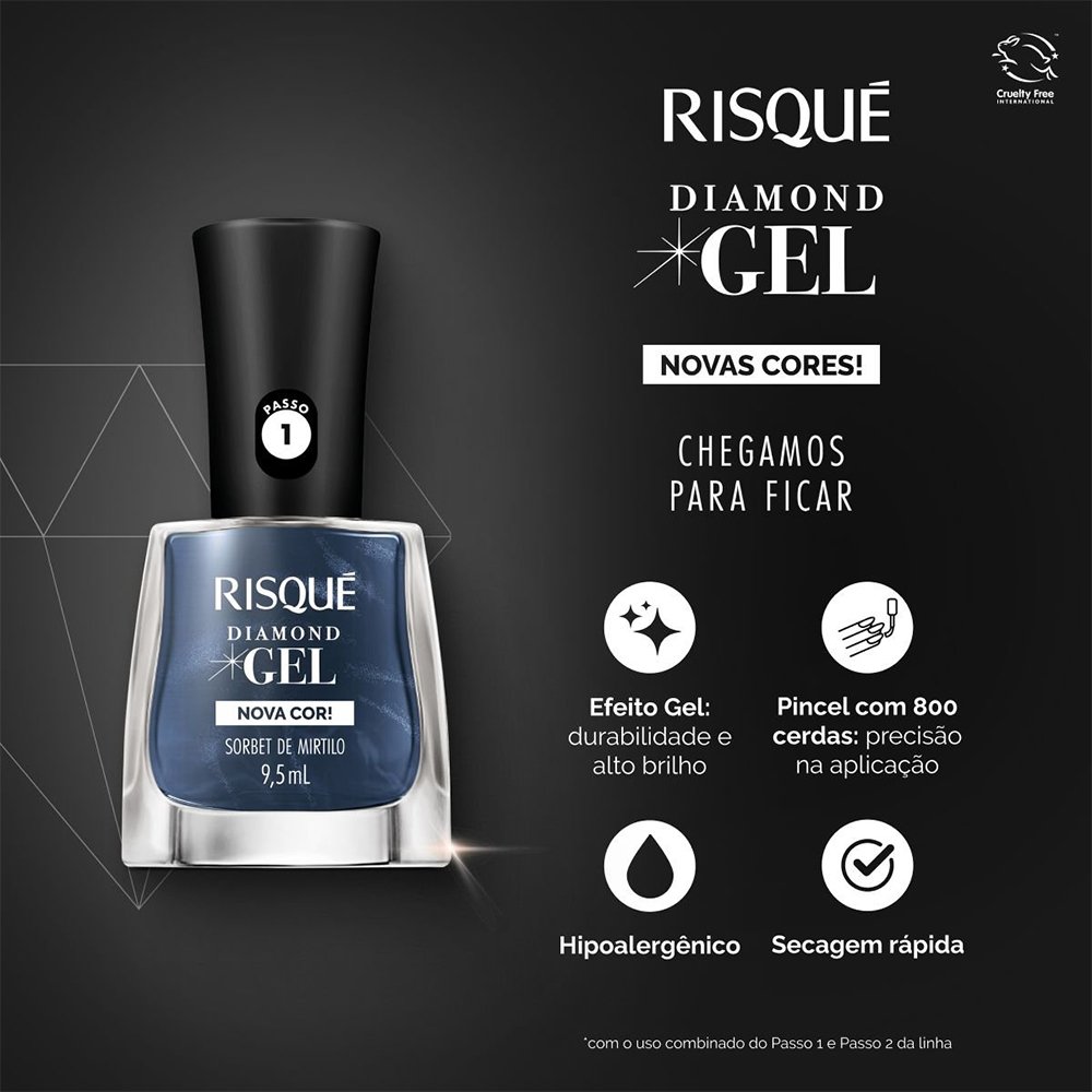Esmalte Risqué Cintilante Diamond Gel Sorbet de Mirtilo Avulso 9,5ml