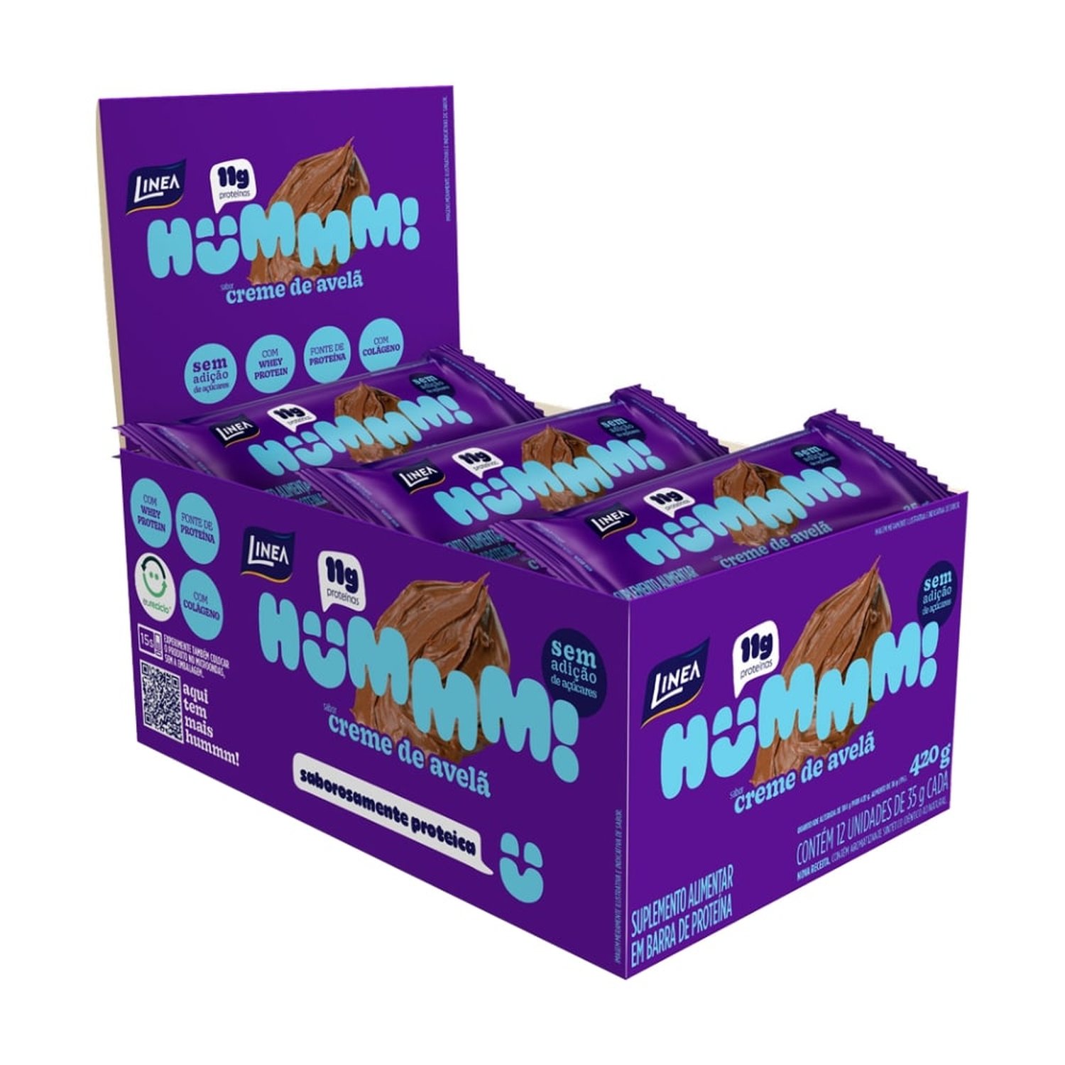 Barra de Proteína Linea Hummm Creme de Avelã 35g - Embalagem com 12 Unidades