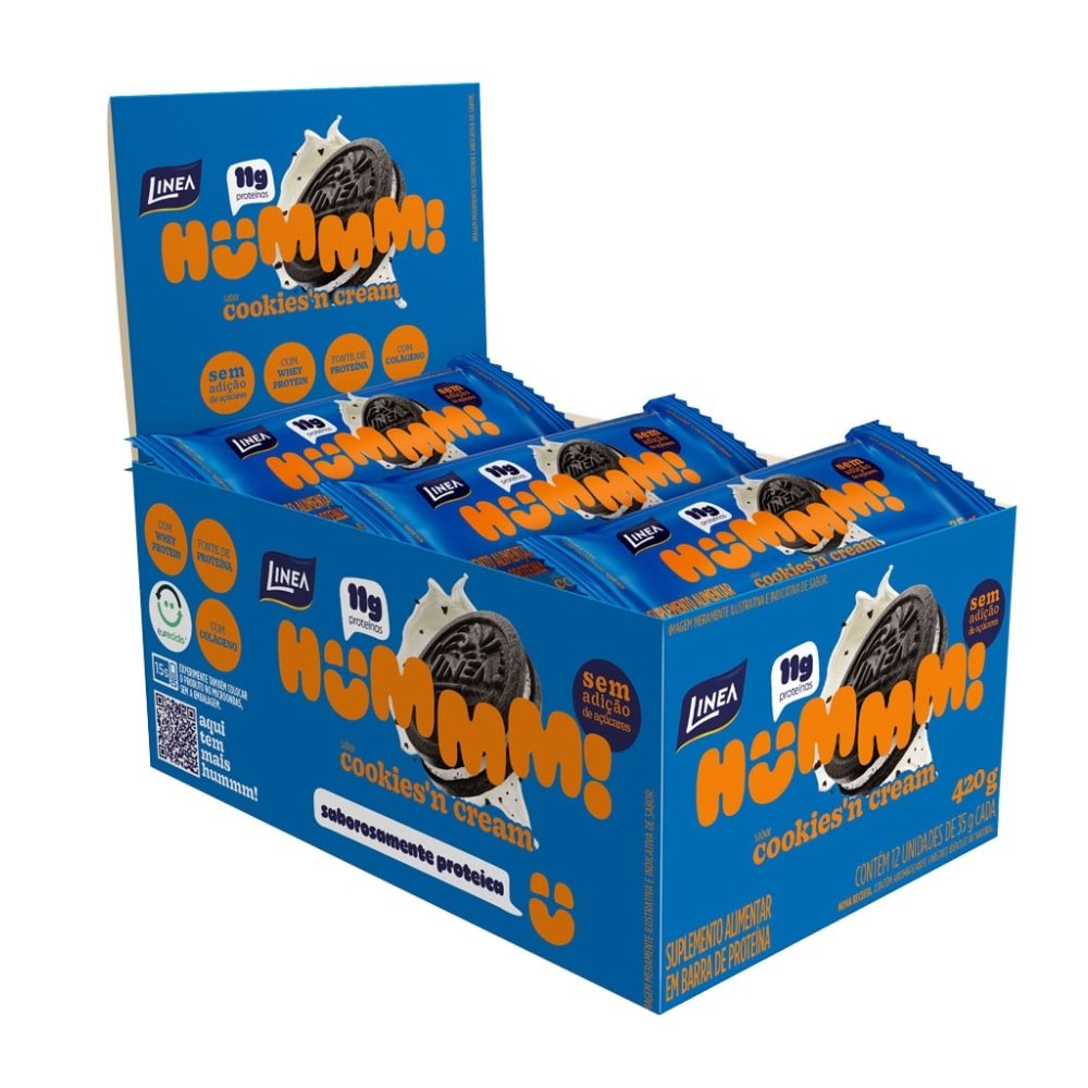 Barra de Proteína Linea Hummm Cookies'n Cream 35g - Embalagem com 12 Unidades