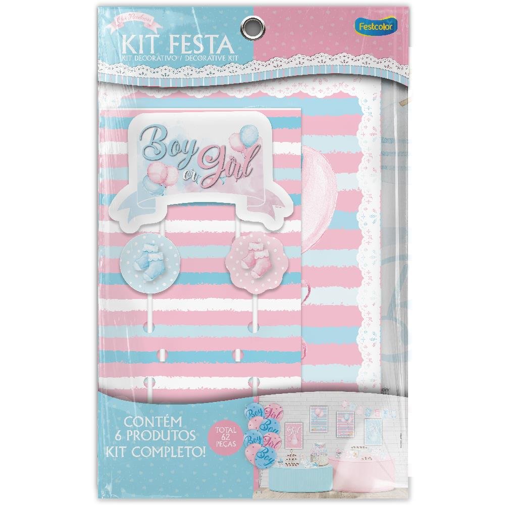 Kit Festa Cha Revelacao Azul E Rosa - Embalagem com 1 unidade.