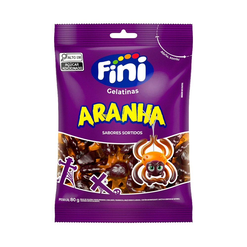 Bala Fini Gelatina Aranha 80g - Embalagem com 12 Unidades