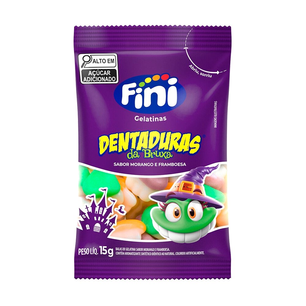 Bala Fini Dentadura Bruxa 15g - Embalagem com 12 Unidades