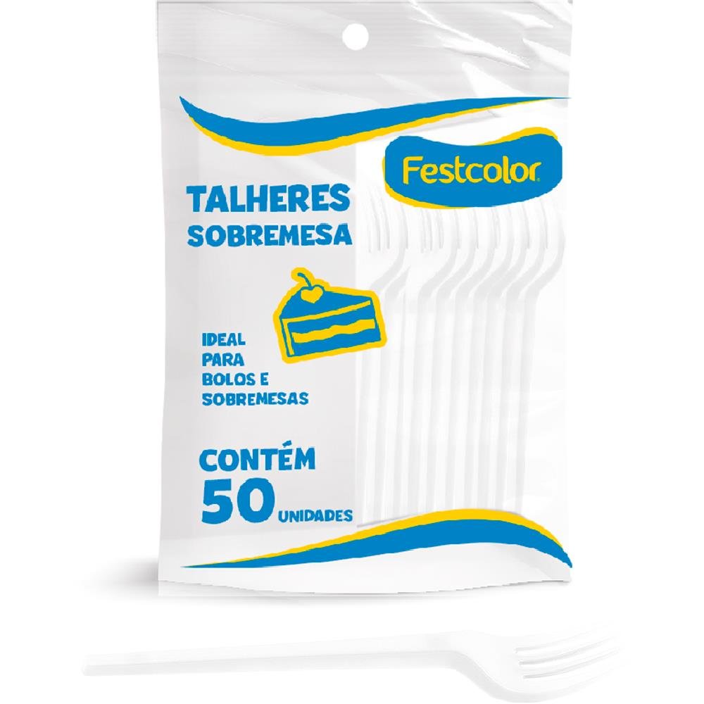 Garfo Plastico De Sobremesa Branco - Embalagem com 50 unidades.