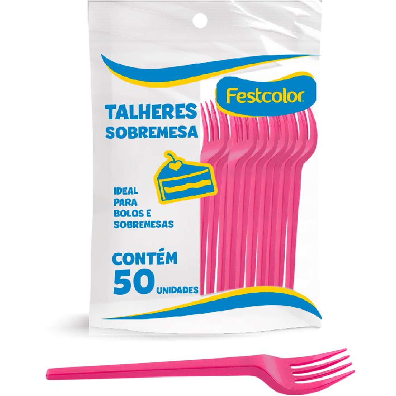 Garfo Plastico De Sobremesa Rosa Escuro - Embalagem com 50 unidades.