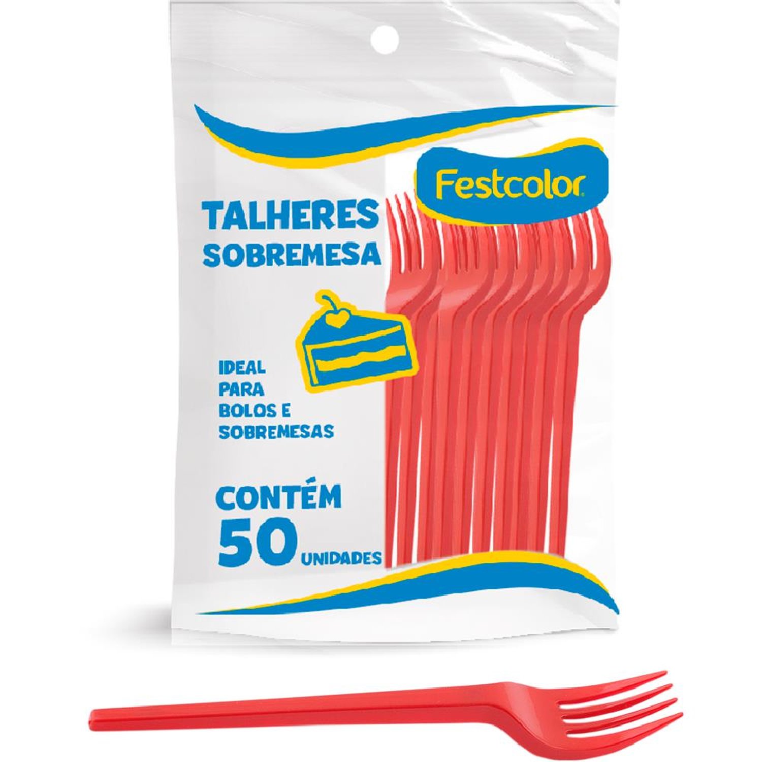 Garfo Plastico De Sobremesa Vermelho - Embalagem com 50 unidades.