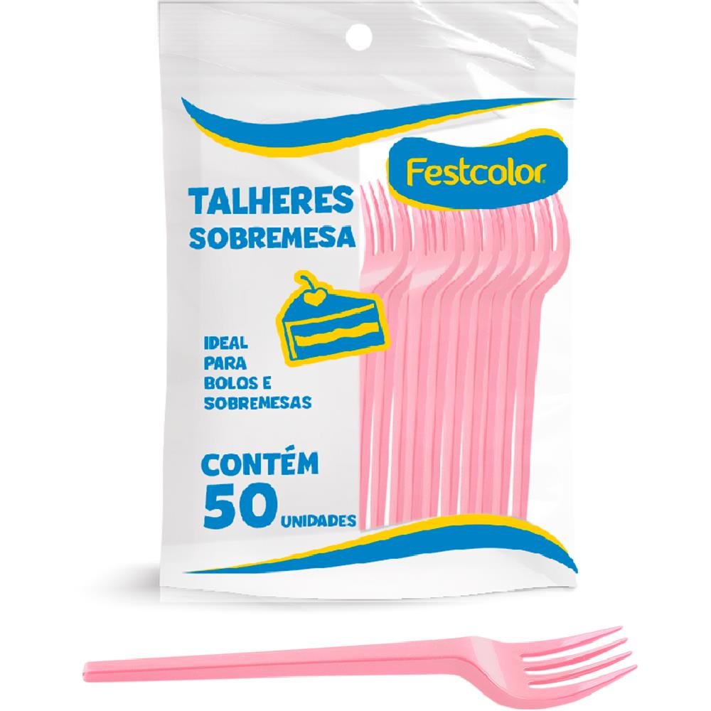 Garfo Plastico De Sobremesa Rosa Claro - Embalagem com 50 unidades.