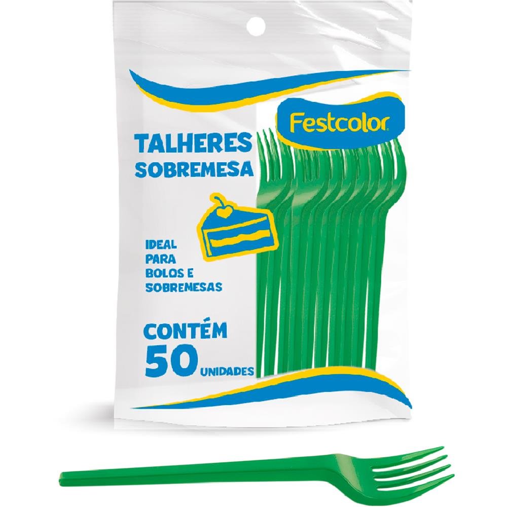 Garfo Plastico De Sobremesa Verde Escuro - Embalagem com 50 unidades.