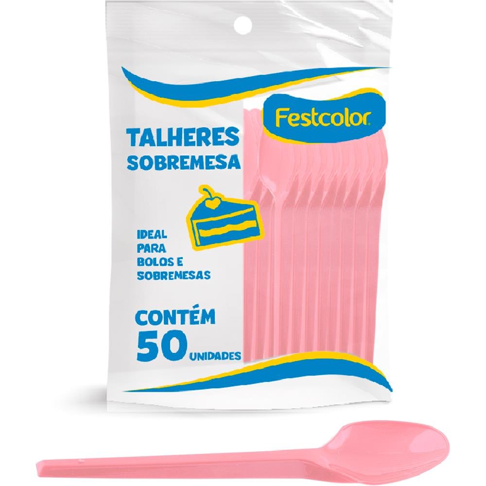 Colher Plastica De Sobremesa Rosa Clara - Embalagem com 50 unidades.