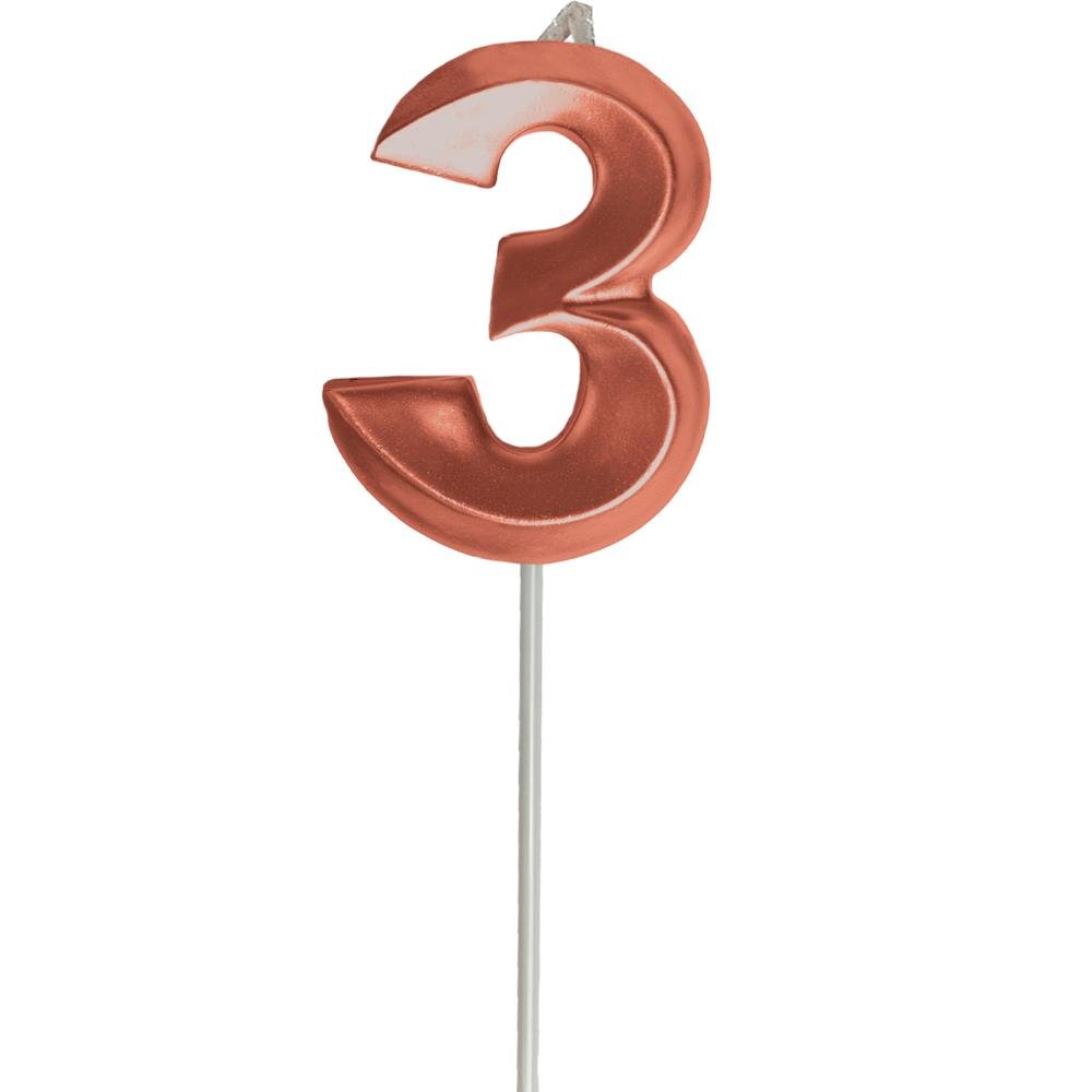 Vela Slim Metallic Cobre N 3 - Embalagem com 1 unidade.