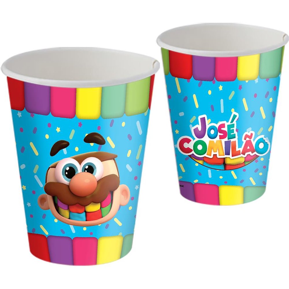 Copo Papel 200Ml Jose Comilao - Embalagem com 8 unidades.