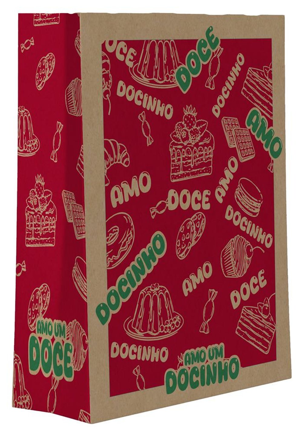 Saco De Papel P 28X18X9 Amo Doce Food Service - Embalagem com 50 unidades.