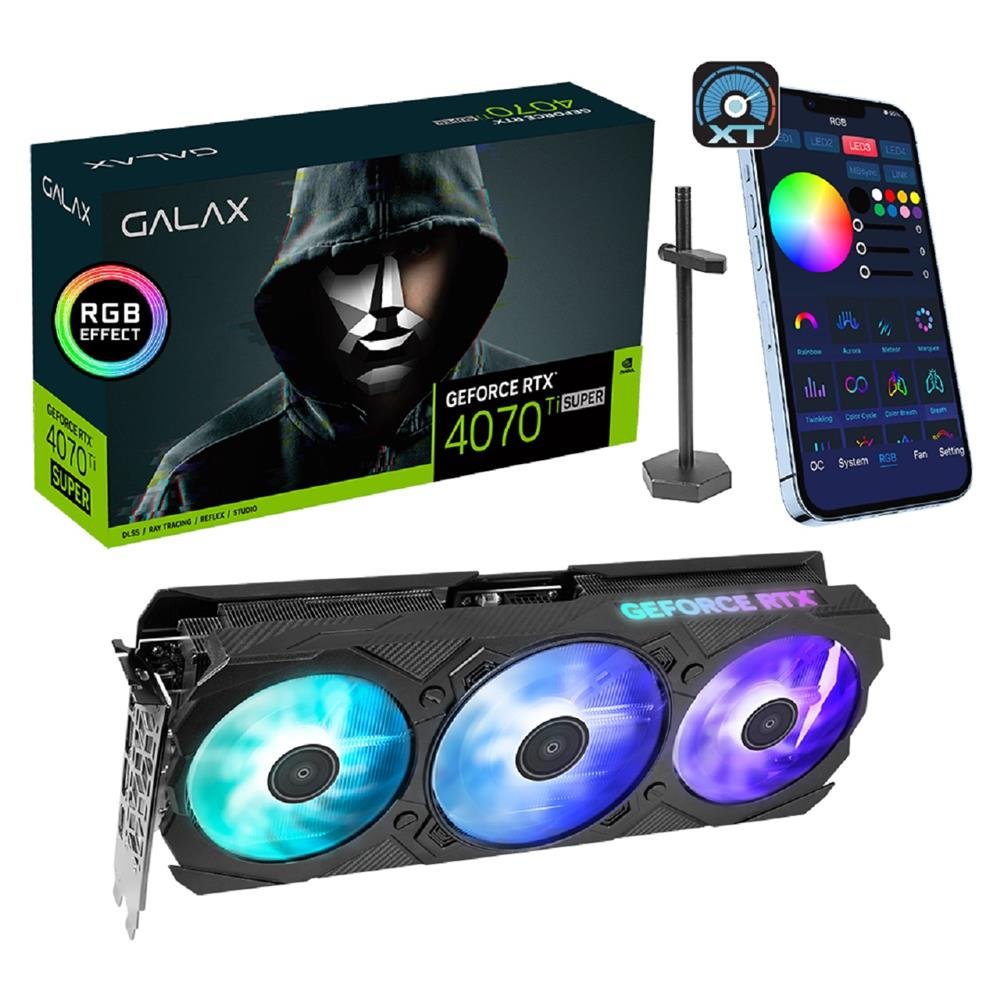 Placa de Video Galax RTX 4070 Ti Super EX Gamer 1-Click OC V2, 16GB, GDDR6X, 256-Bit, ARGB, Preto