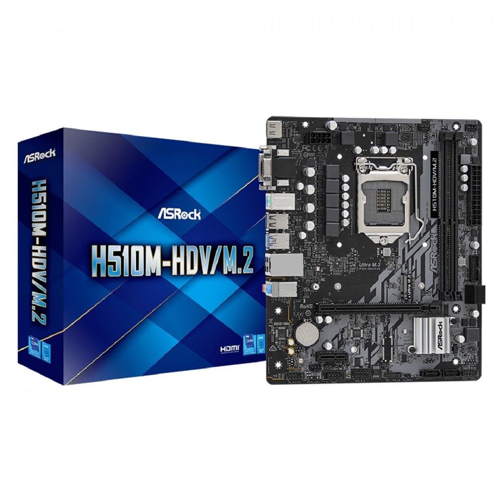 Placa Mãe Asrock H510m-Hdv/M.2, Chipset H510, Intel Lga 1200, Matx, Ddr4, 90-Mxbft0-A0uayz