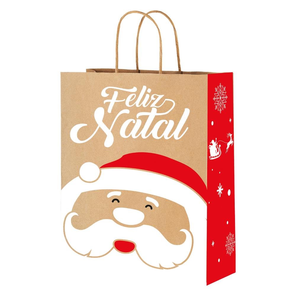 Sacola De Papel M 29X24X12 Papai Noel Natal - Embalagem com 25 unidades.