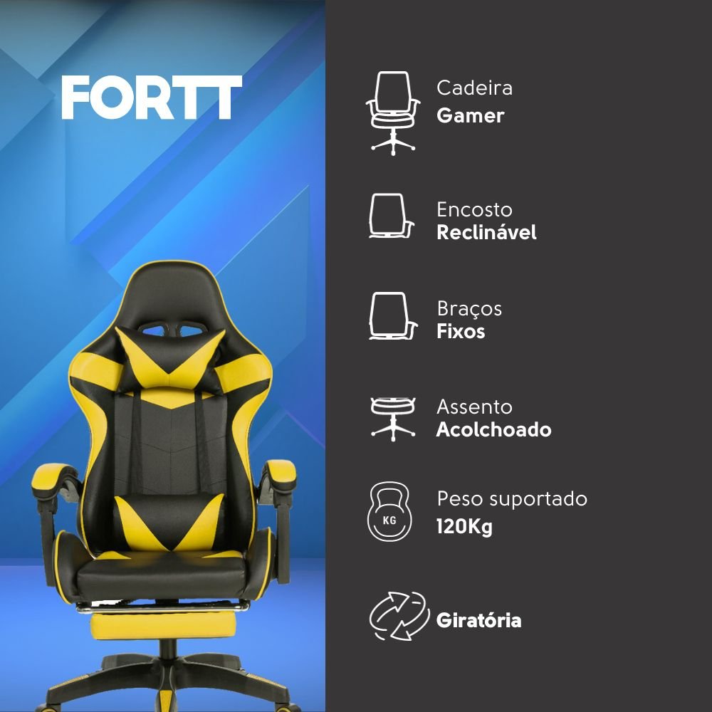 Cadeira Gamer Fortt Trieste Amarela - Cgf002-Am