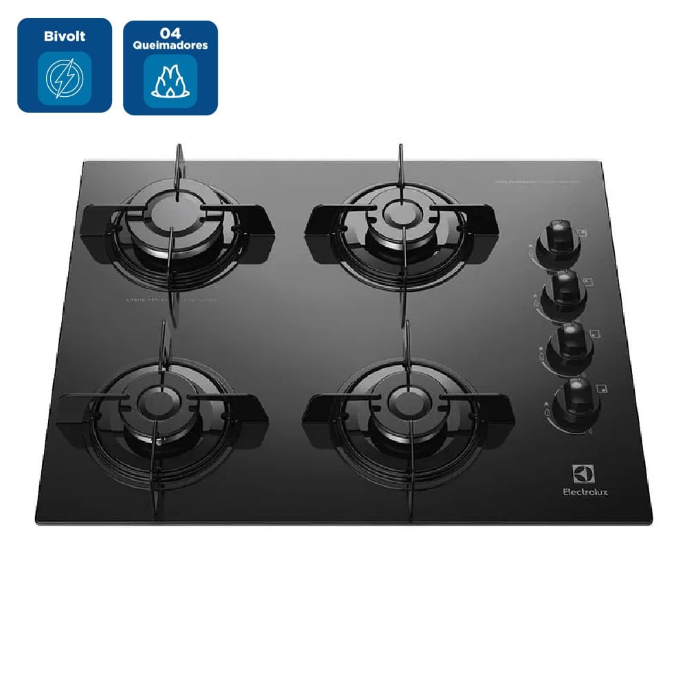 Cooktop a Gás Electrolux 4 Bocas Preto com Acendimento Automático KE4GP ¿ Bivolt