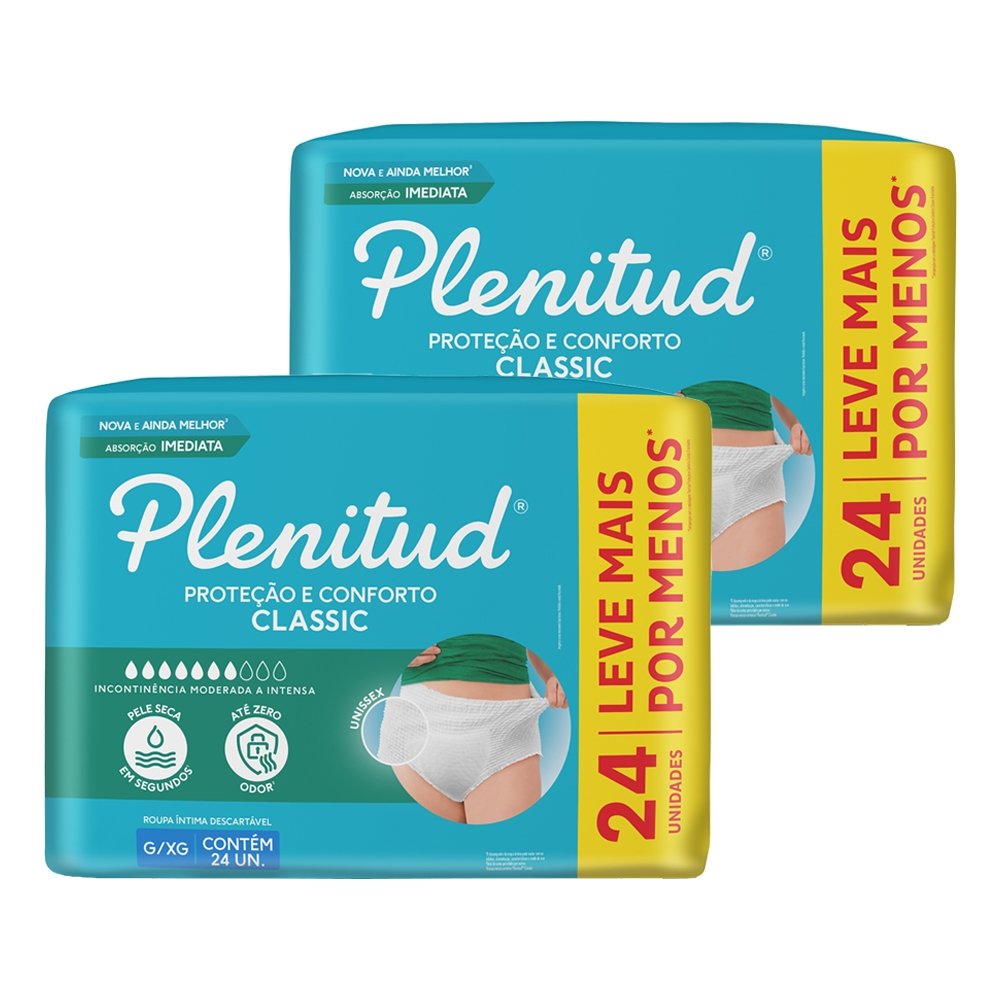 Fralda Descartável Plenitud Classic Intensa G/XG - 2 Pacotes com 24 Unidades - Total 48 Tiras