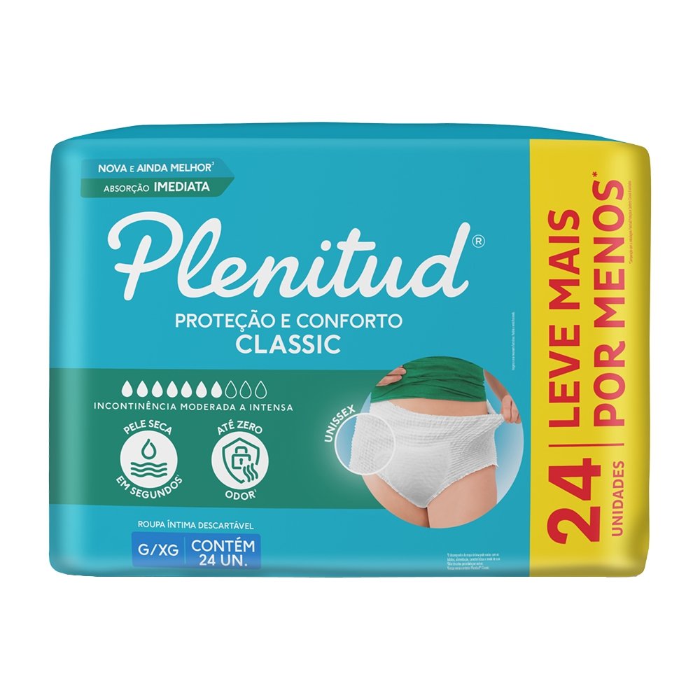 Fralda Descartável Plenitud Classic Intensa G/XG - 2 Pacotes com 24 Unidades - Total 48 Tiras
